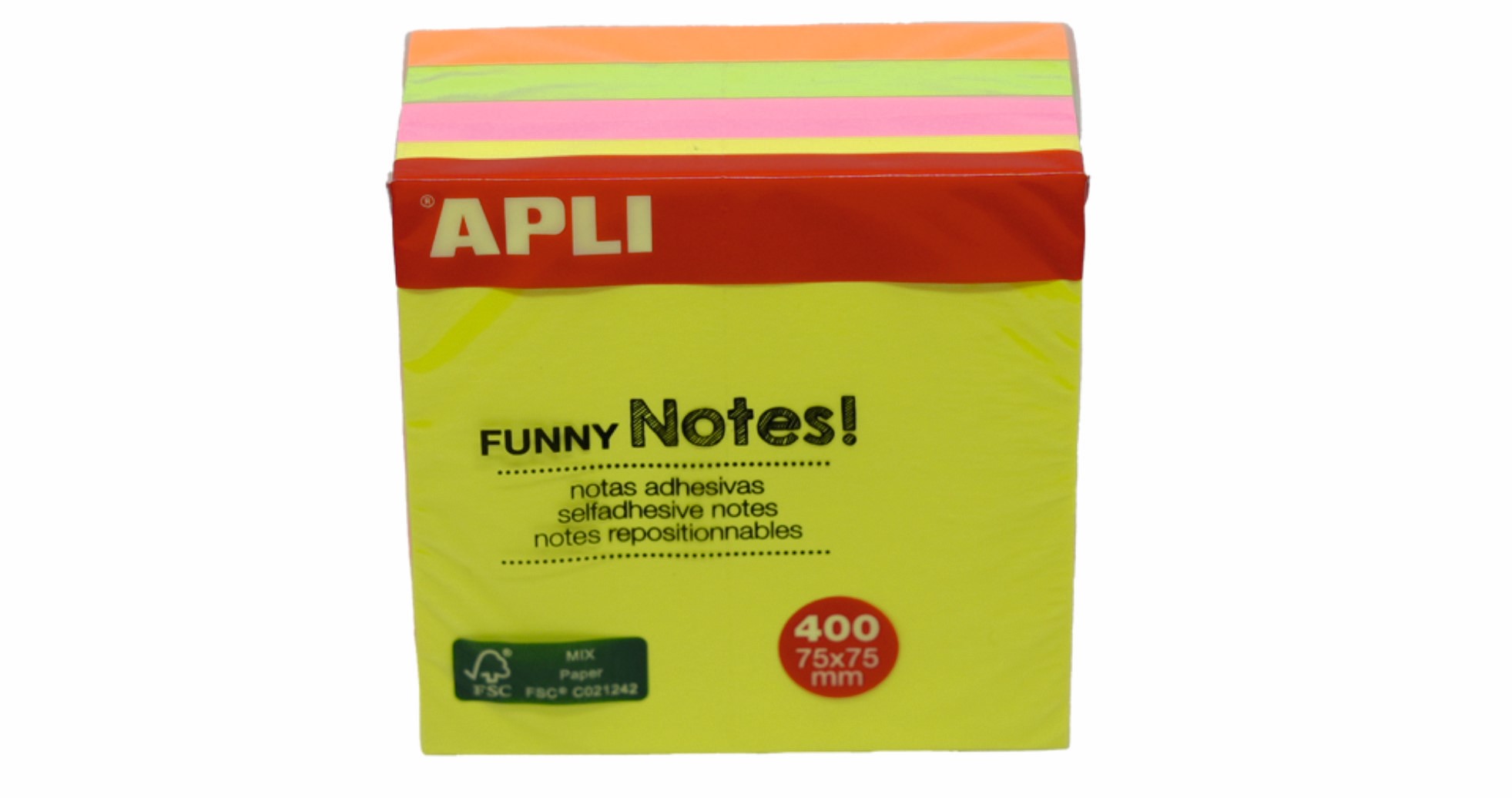 Apli Yapışkanlı Not Kağıdı 4 Renk Funny 400 YP 75x75 Neon Küp 10974