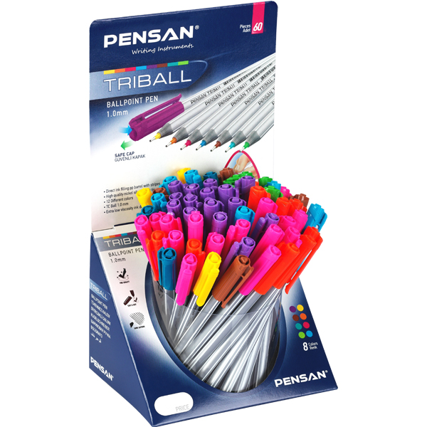Pensan Tükenmez Kalem Triball 1.0 MM Bilye Uç Renkli 60 LI Stand 1003