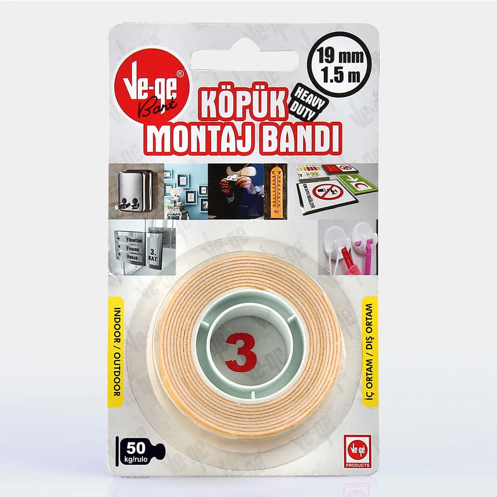 Vege Çift Taraflı Köpük Bant 19 MM x 1,5 Mt (3)