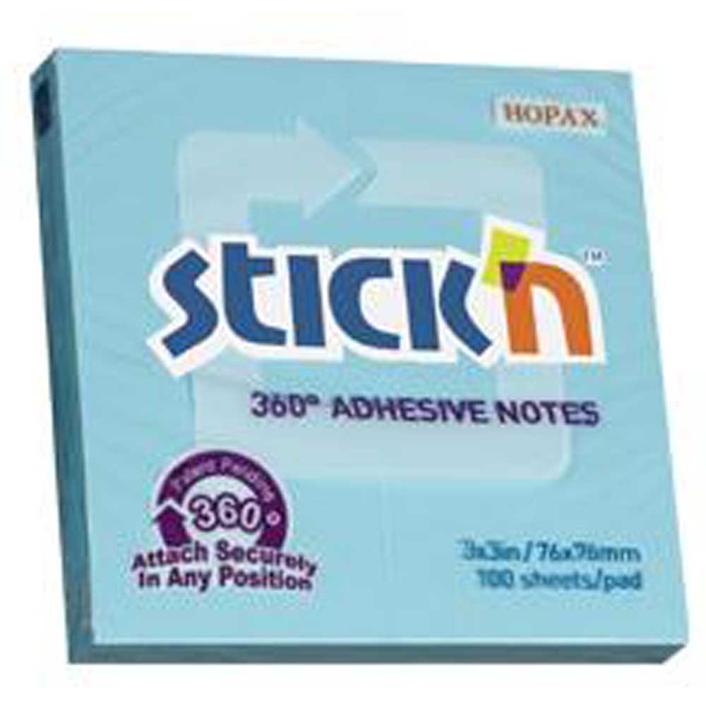 Hopax Stıckn Yapışkanlı Not Kağıdı 360° 100 YP 76x76 Mavi HE21553