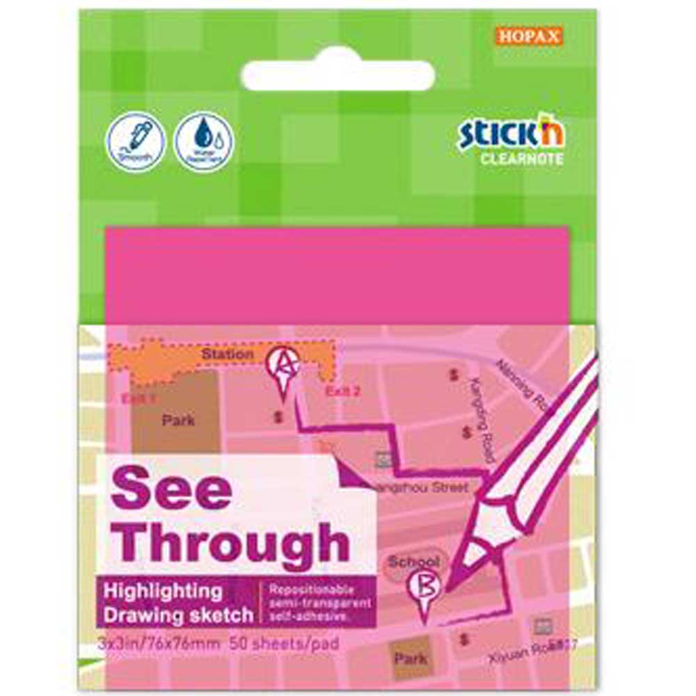 Hopax Stıckn Yapışkanlı Not Kağıdı Yarı Saydam 50 YP 76x76 Neon Pembe 21711
