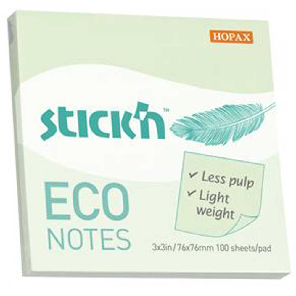 Hopax Stıckn Yapışkanlı Not Kağıdı 100 YP 76x76 Eco Pastel Yeşil HE21748