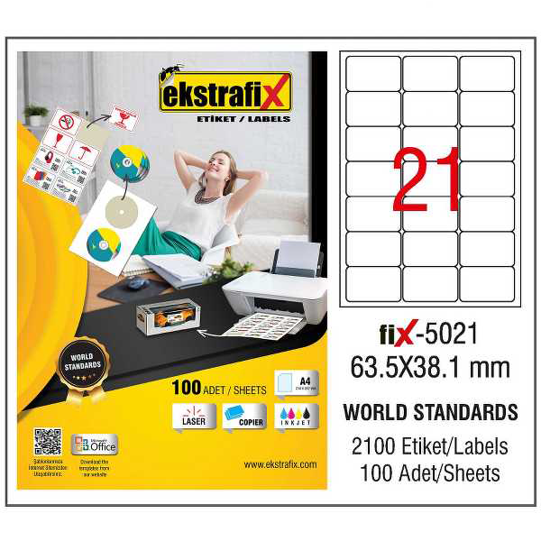 Ekstrafix Laser Etiket 100 YP 63.5x38.1 Laser-Copy-Inkjet FİX-5021