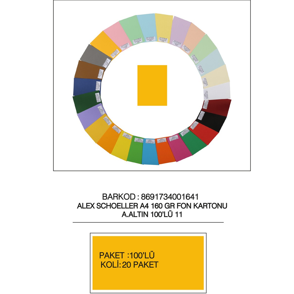 Alex Schoeller Fon Kartonu 160 GR A4 11 A Altın