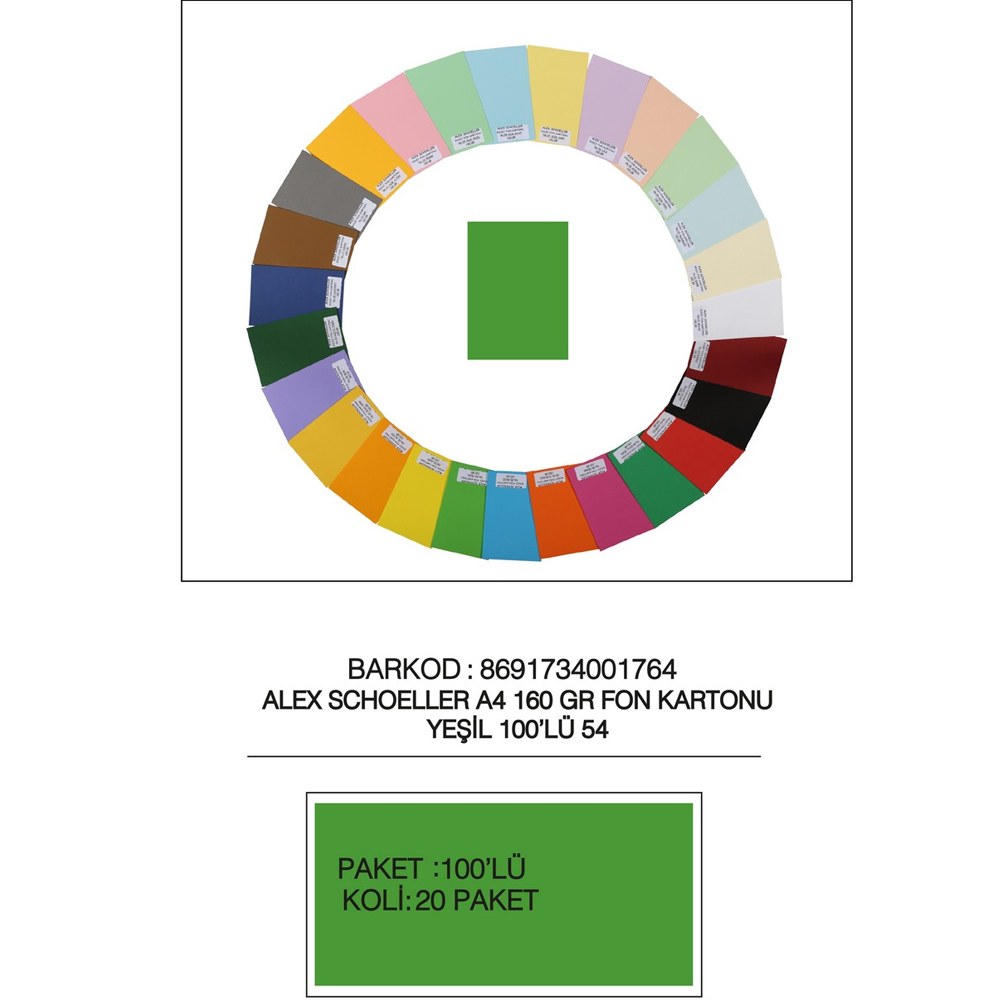 Alex Schoeller Fon Kartonu 160 GR A4 54 Yeşil