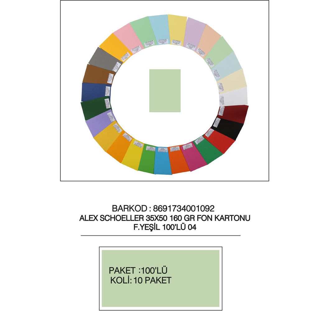 Alex Schoeller Fon Kartonu 35x50 No:04 Fıs.Yeşil 100 Lü Alx-2704