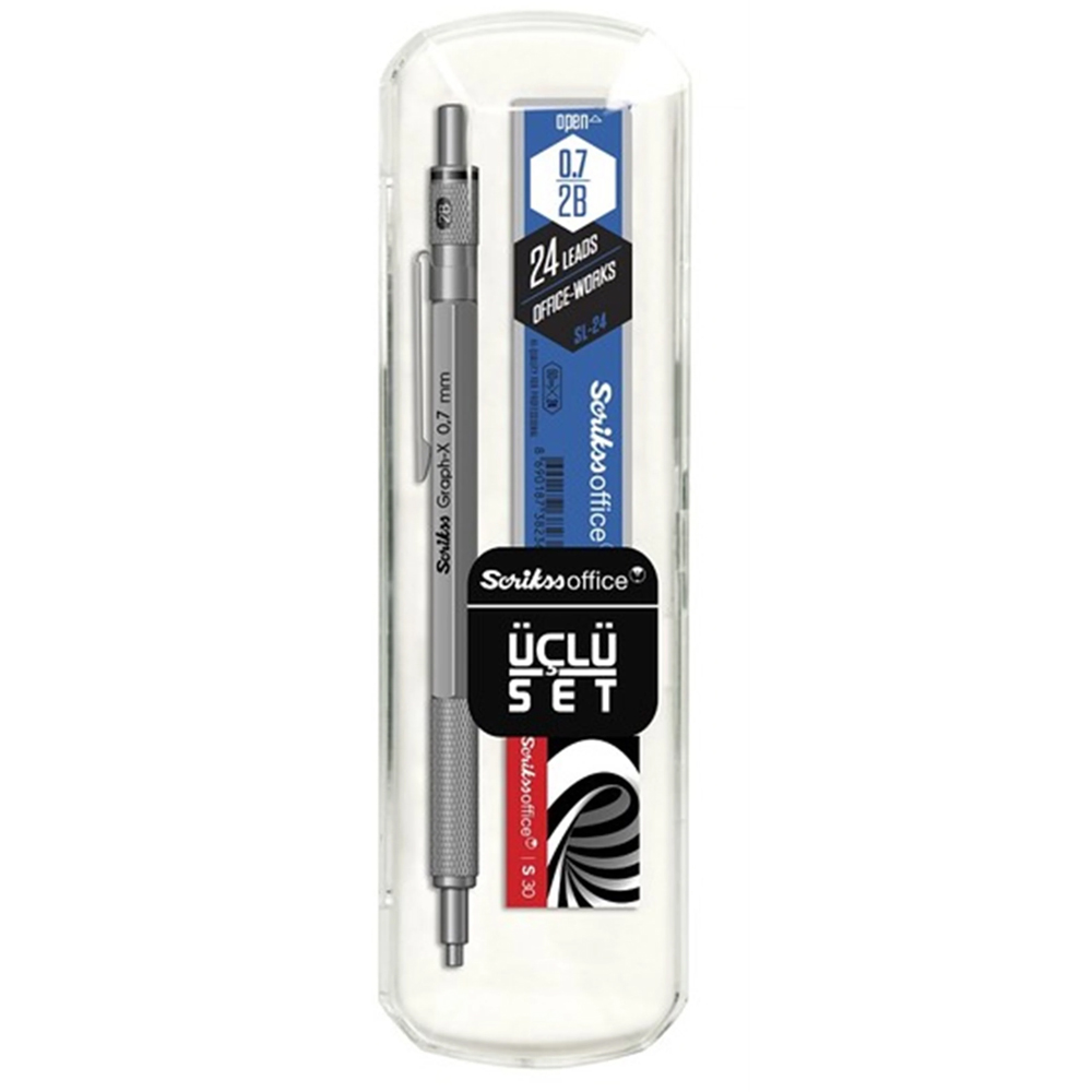 Scrikss Graph-x 3 Lü Set.Vers 0.7 MM Kurşun Gri+Silgi+Min