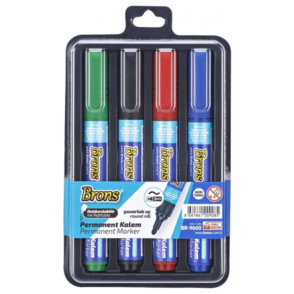 Brons Permanent Marker Kalem Yuvarlak Uç 4 LÜ Bls BR-9600