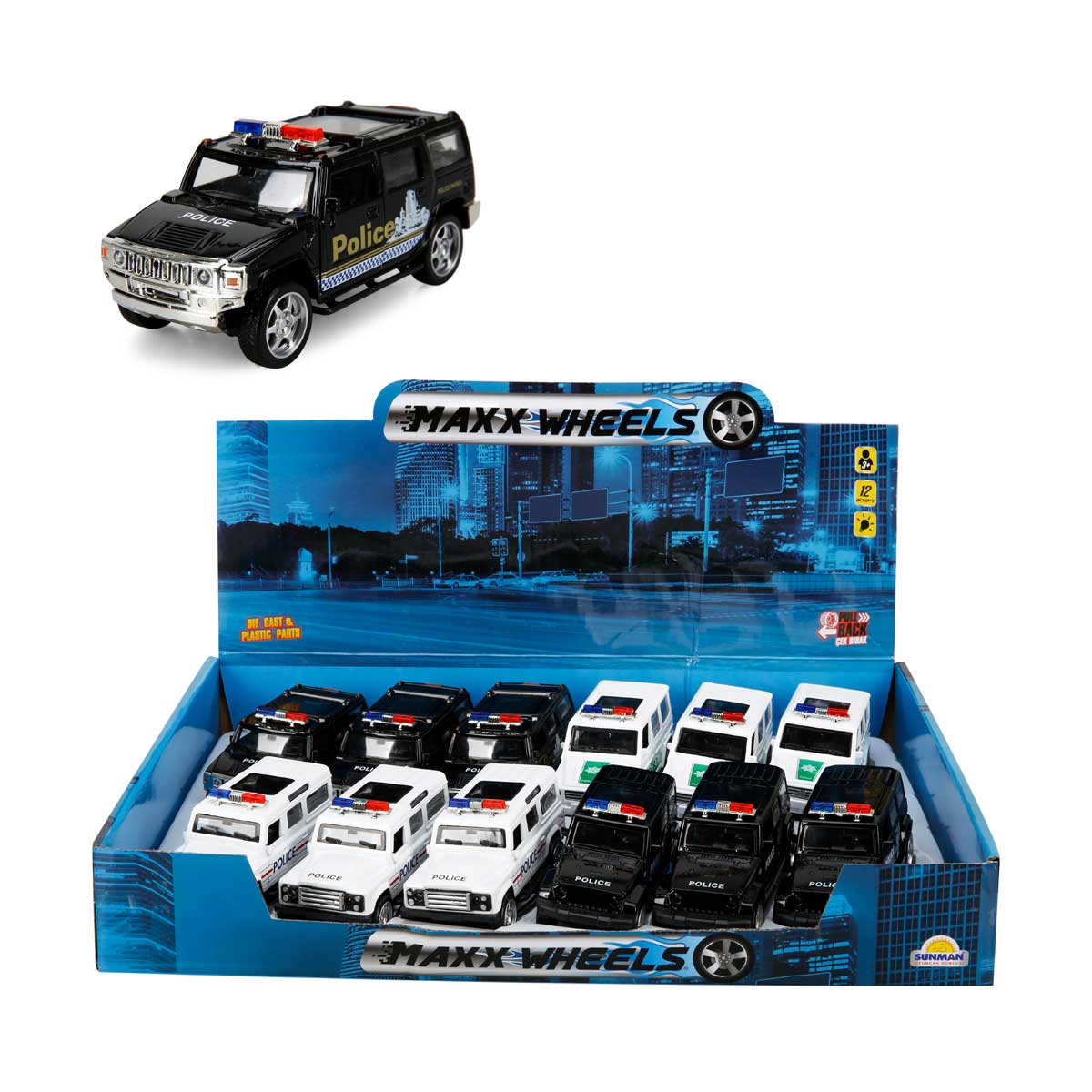 Sunman Oyuncak Maxx Wheels Işıklı Polis Jeep Model Arabalar 12 Cm