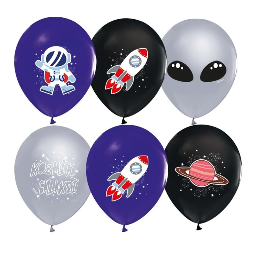 Balonevi Balon 4+1 Kozmik Galaksi Baskılı 12" 8 Li