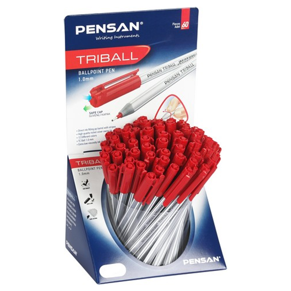 Pensan Tükenmez Kalem Triball 1.0 MM Bilye Uçlu Kırmızı 60 Lı Stand