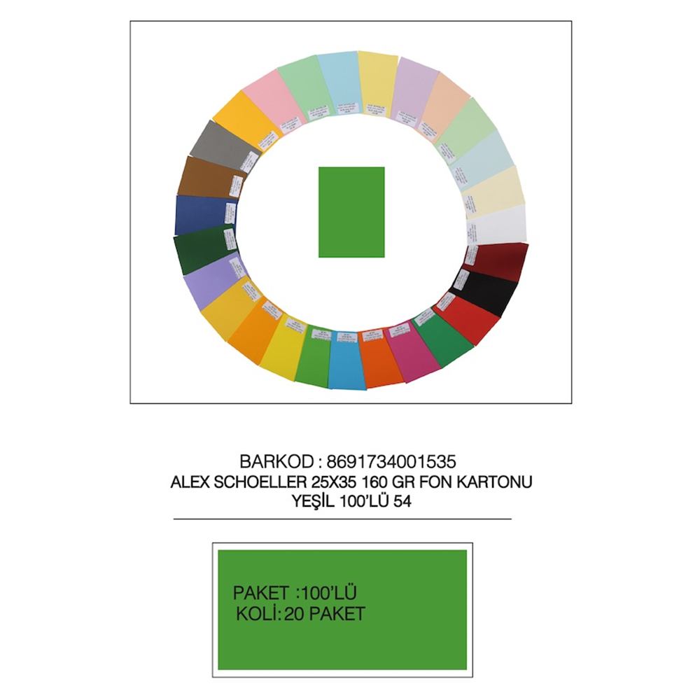 Alex Schoeller Fon Kartonu 25x35 NO:54 Yeşil 100 LÜ ALX-2654