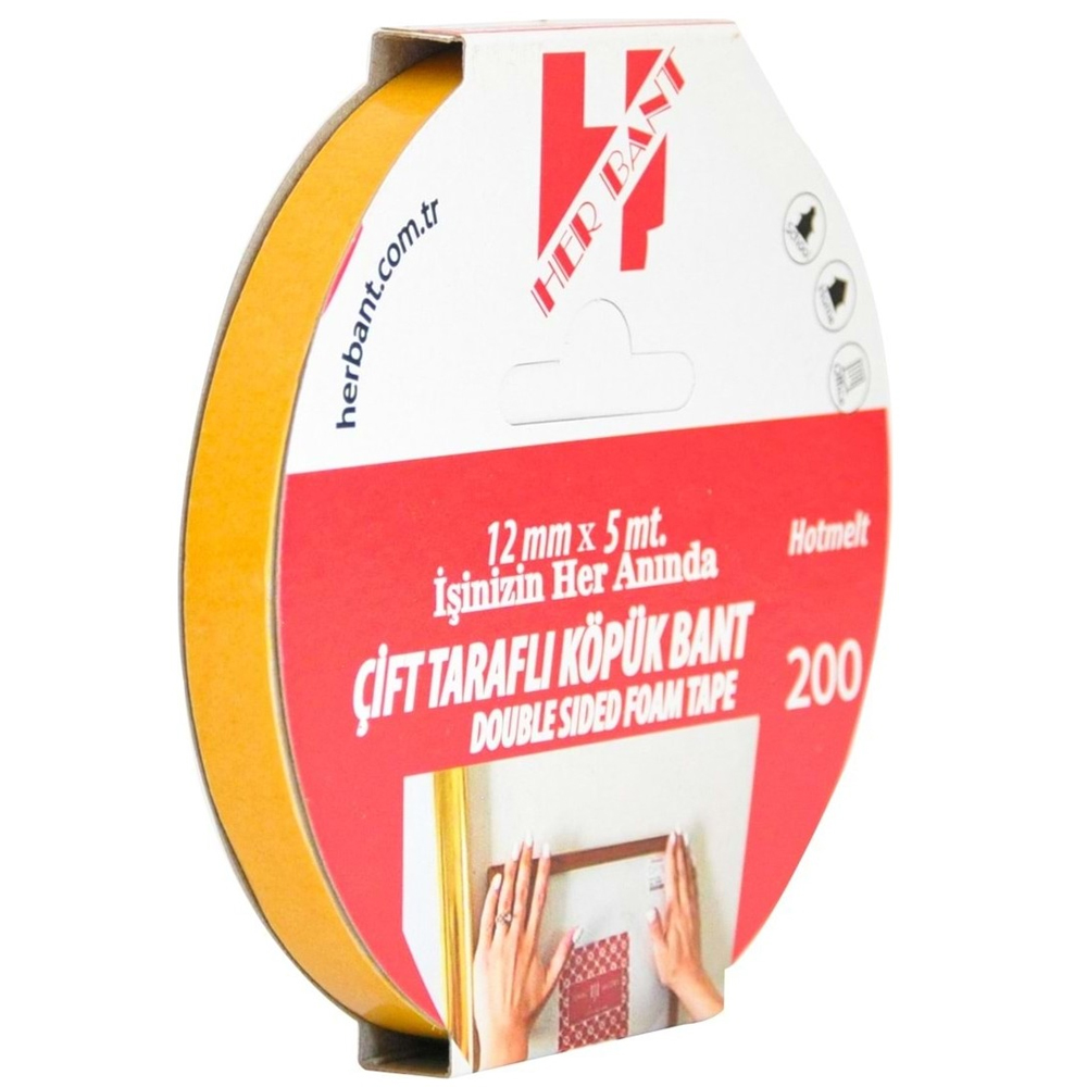 Her Bant Çift Taraflı Köpük Bant Askılı 12x5 Mt 2000