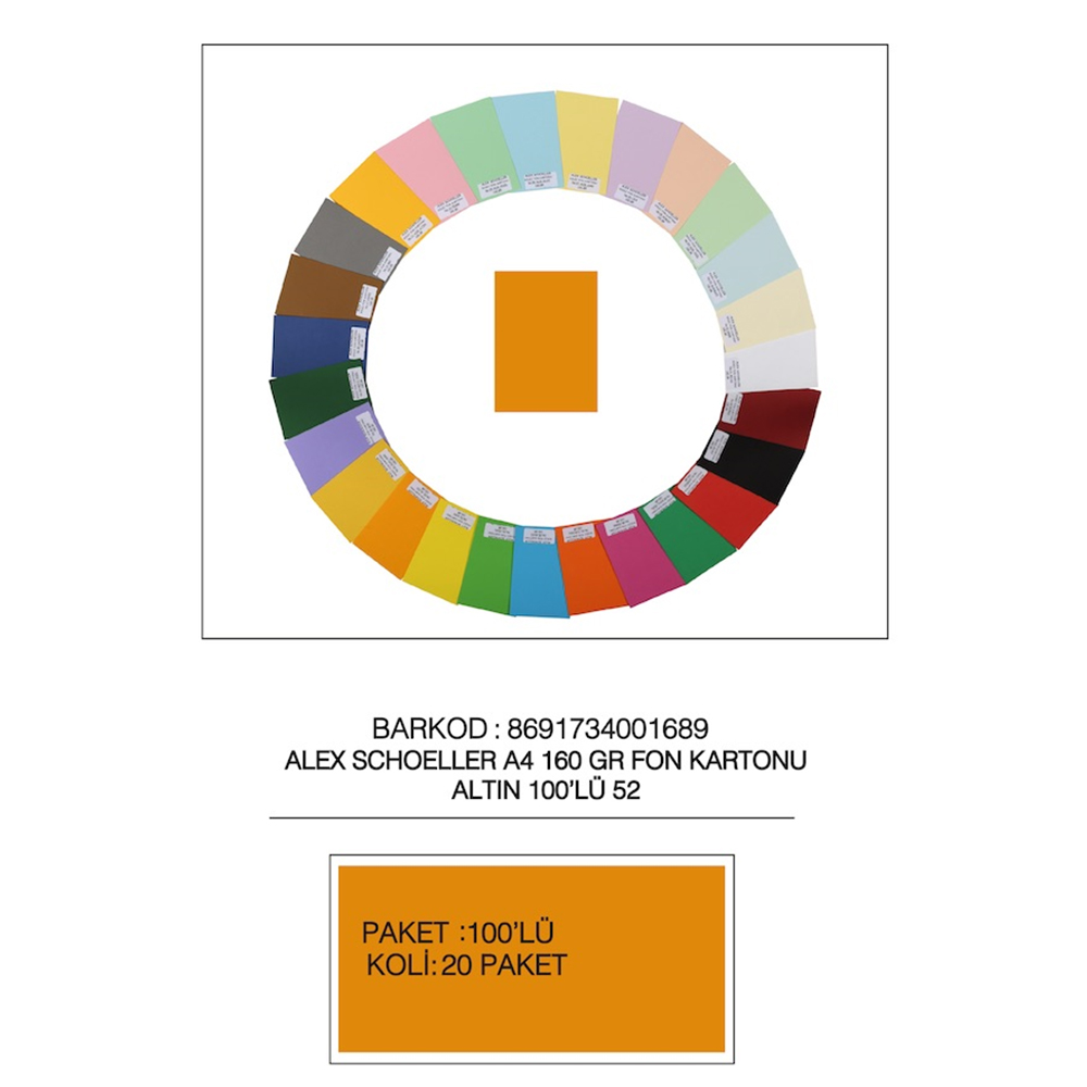Alex Schoeller Fon Kartonu 160 GR A4 52 Aç.Altın