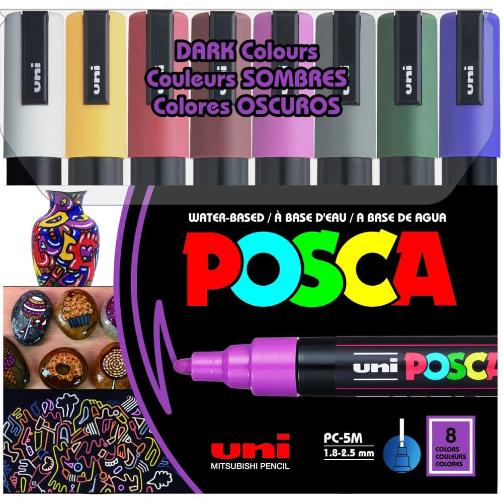 Uni-Ball Posca 1.8-2.5 Su Bazlı Poster Markörü Koyu Renk 8 Li PC-5M/8C