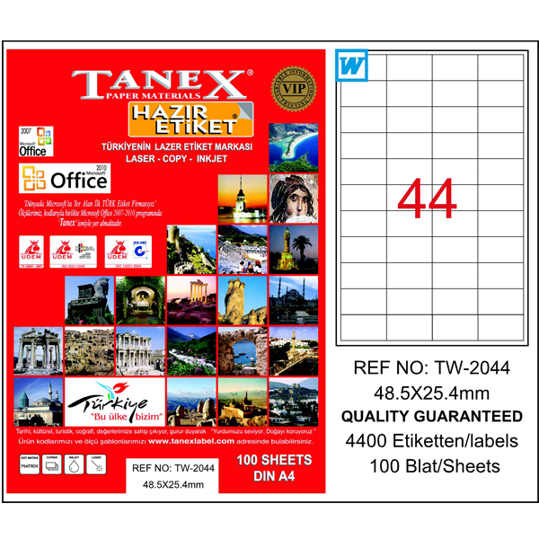 Tanex Laser Etiket 100 YP 48x25 Laser-Copy-Inkjet TW-2044