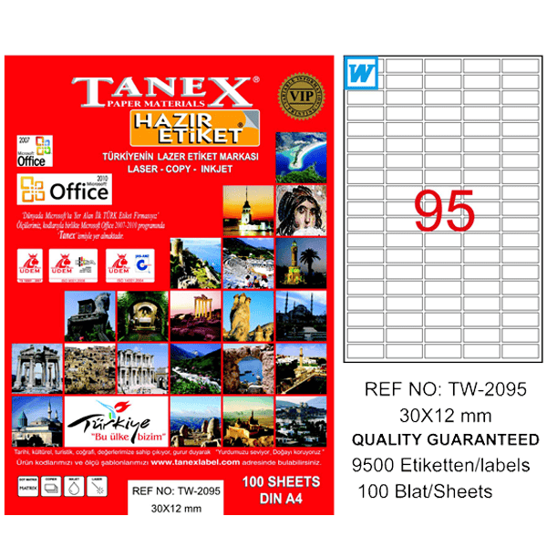 Tanex Laser Etiket 100 YP 30x12 Laser-Copy-Inkjet TW-2095