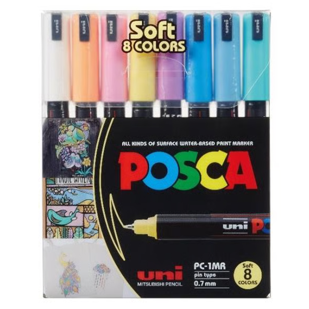 Uni-Ball Posca 0.7 Su Bazlı Poster Markörü Soft Renk 8 Li PC-1MR/8C