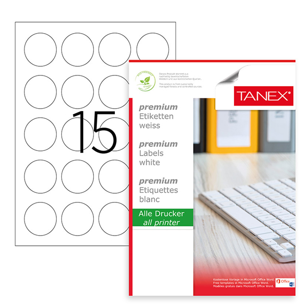 Tanex Laser Etiket 100 YP 0.50 MM Laser-Copy-Inkjet Yuvarlak TW-2150