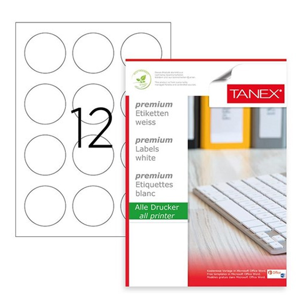 Tanex Laser Etiket 100 YP 0.60 MM Laser-Copy-Inkjet Yuvarlak TW-2160