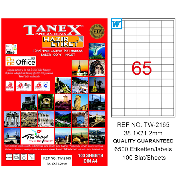 Tanex Laser Etiket 100 YP 38x21 Laser-Copy-Inkjet TW-2165