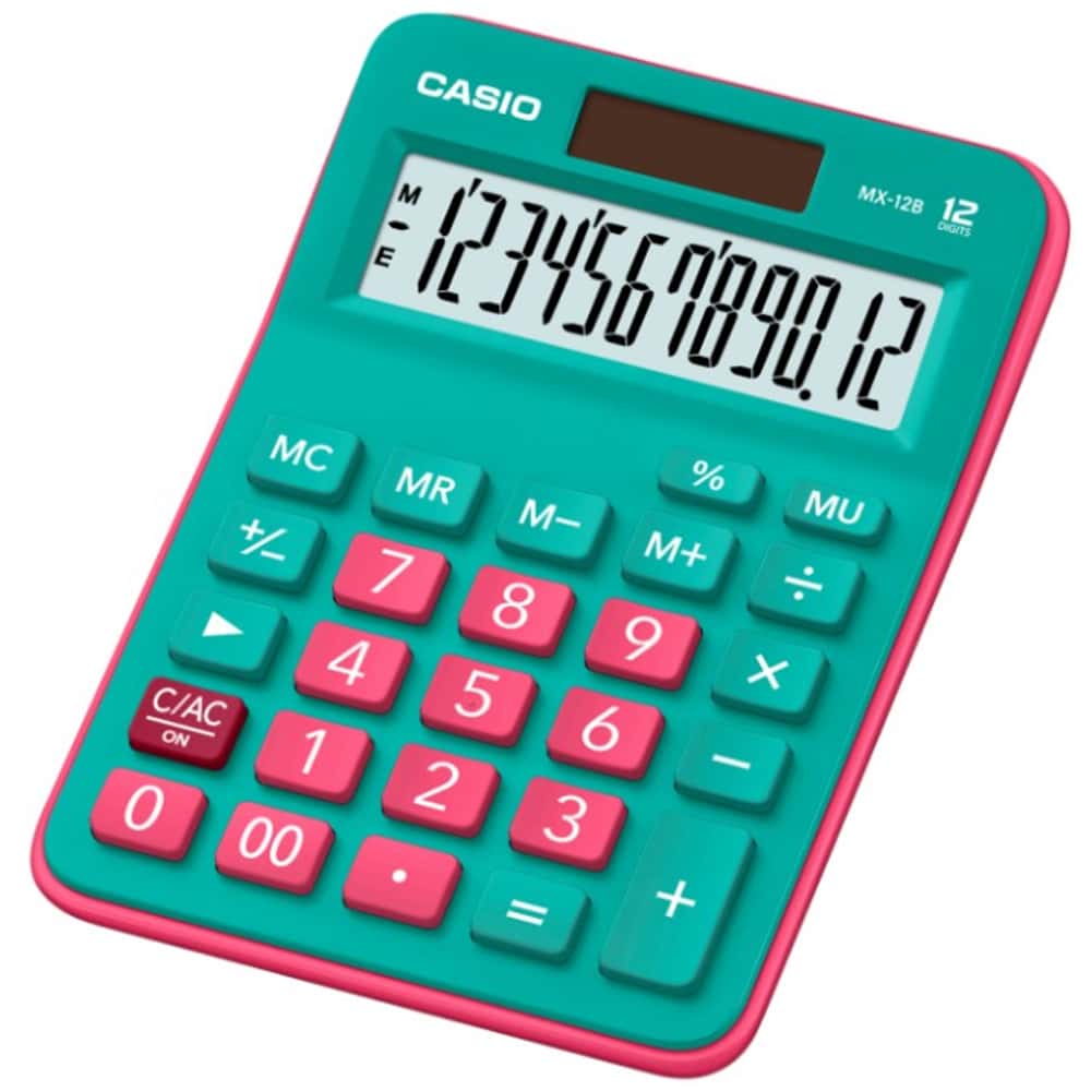 Casio Hesap Makinesi Masa Üstü 12 Hane Yeşil+Pembe MX-12B-GNRD