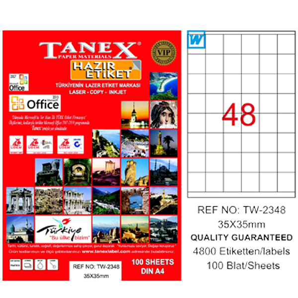 Tanex Laser Etiket 100 YP 35x35 Laser-Copy-Inkjet TW-2348