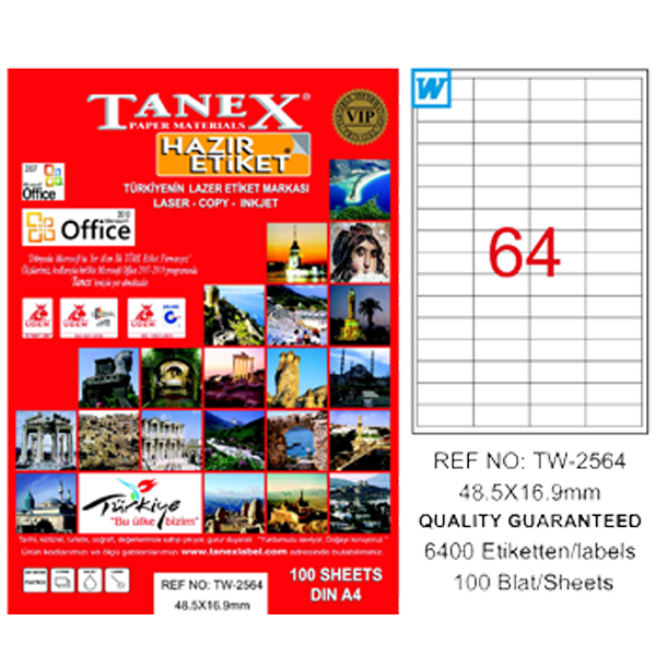 Tanex Laser Etiket 100 YP 48.5x16.9 Laser-Copy-Inkjet TW-2564
