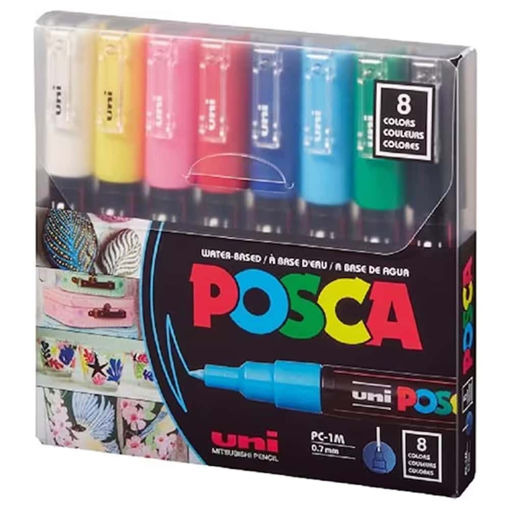 Uni-Ball Markör Boyama Posca Su Bazlı 0.7 MM Anarenk 8 Li