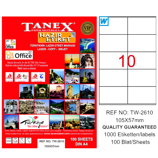 Tanex Laser Etiket 100 YP 105x57 Laser-Copy-Inkjet TW-2610