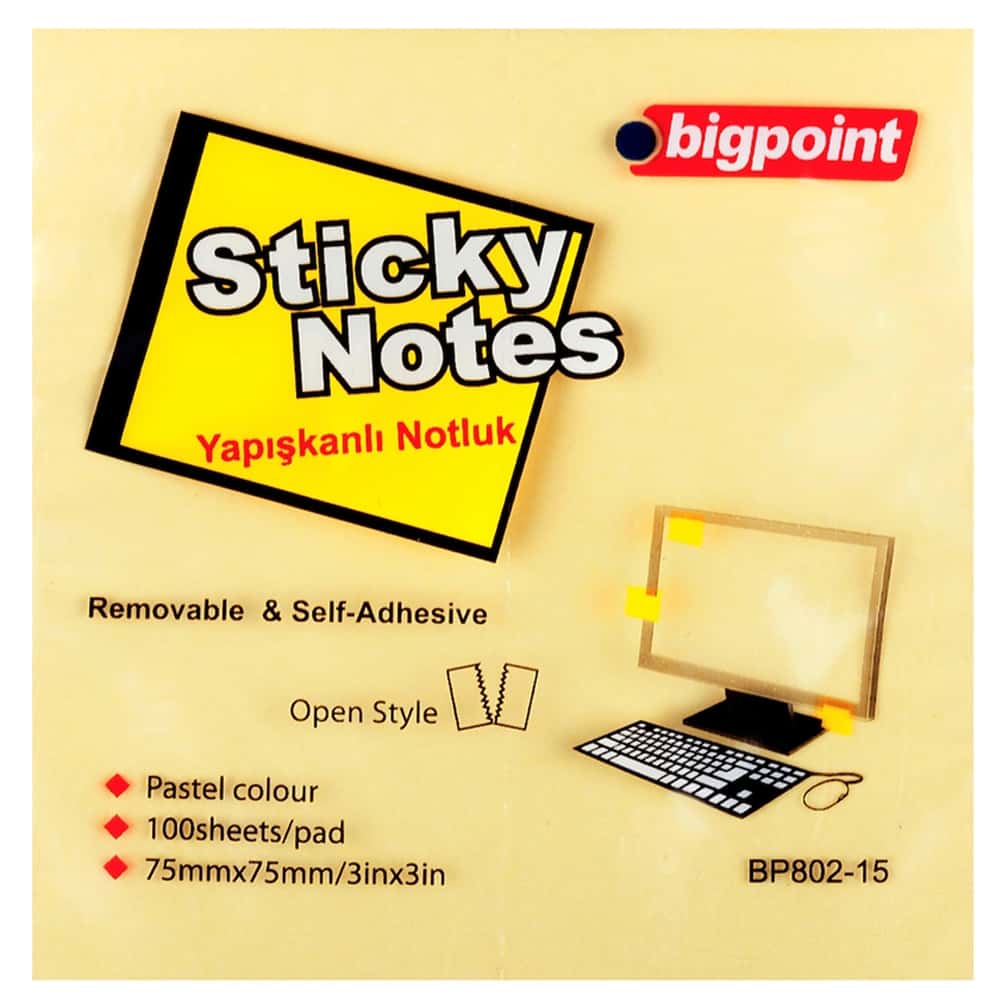 Bigpoint Yapışkanlı Not Kağıdı 75x75 Sarı BP802-15