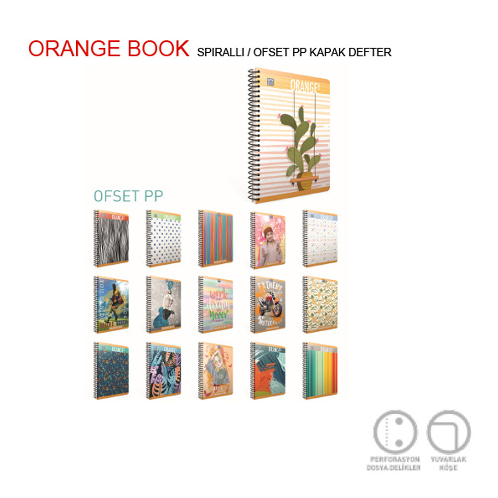 Gıpta Orange Book Spiralli Offset Plastik Defter A4 120 YP Çizgili 4954