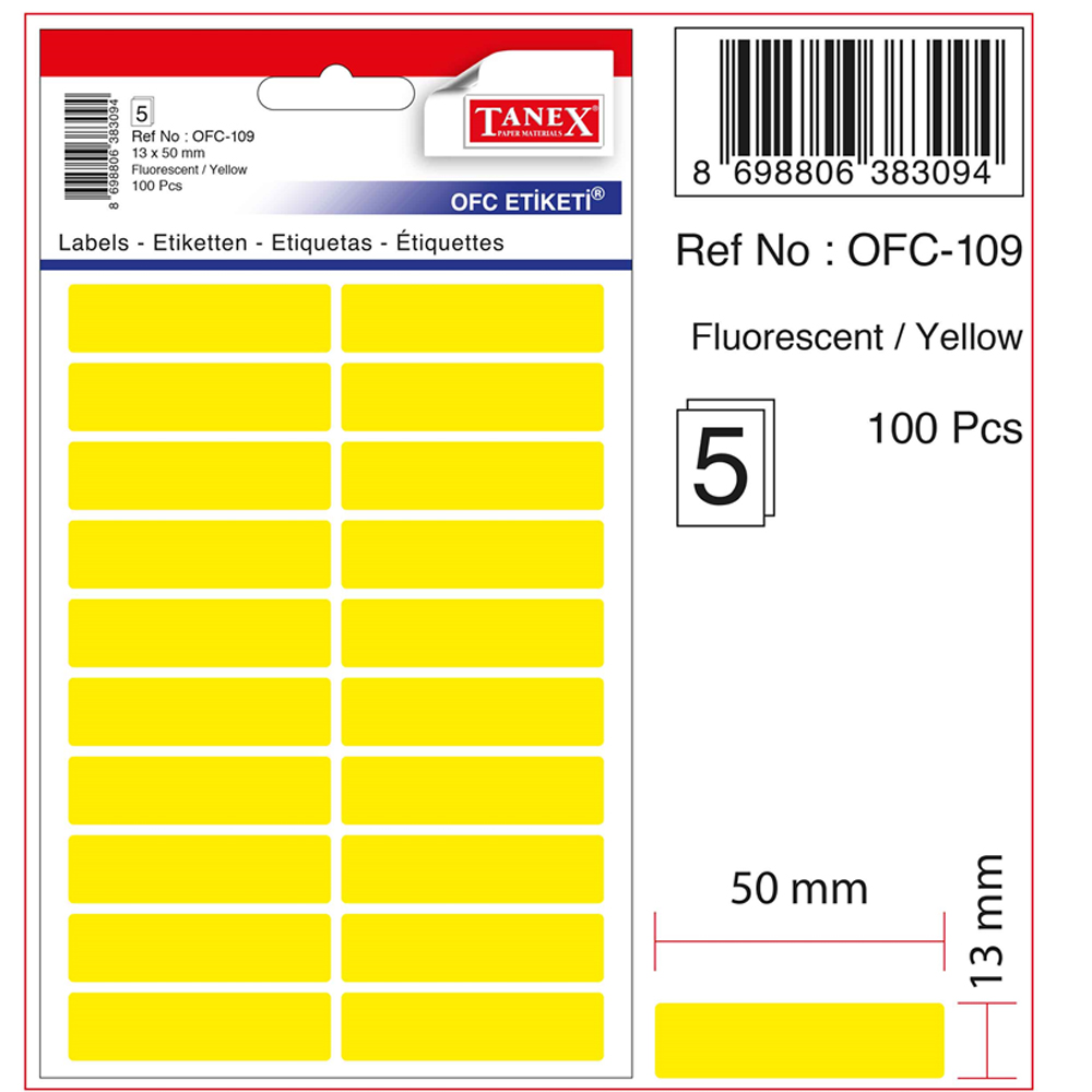 Tanex Ofis Etiketi Fosforlu Sarı Ofc-109
