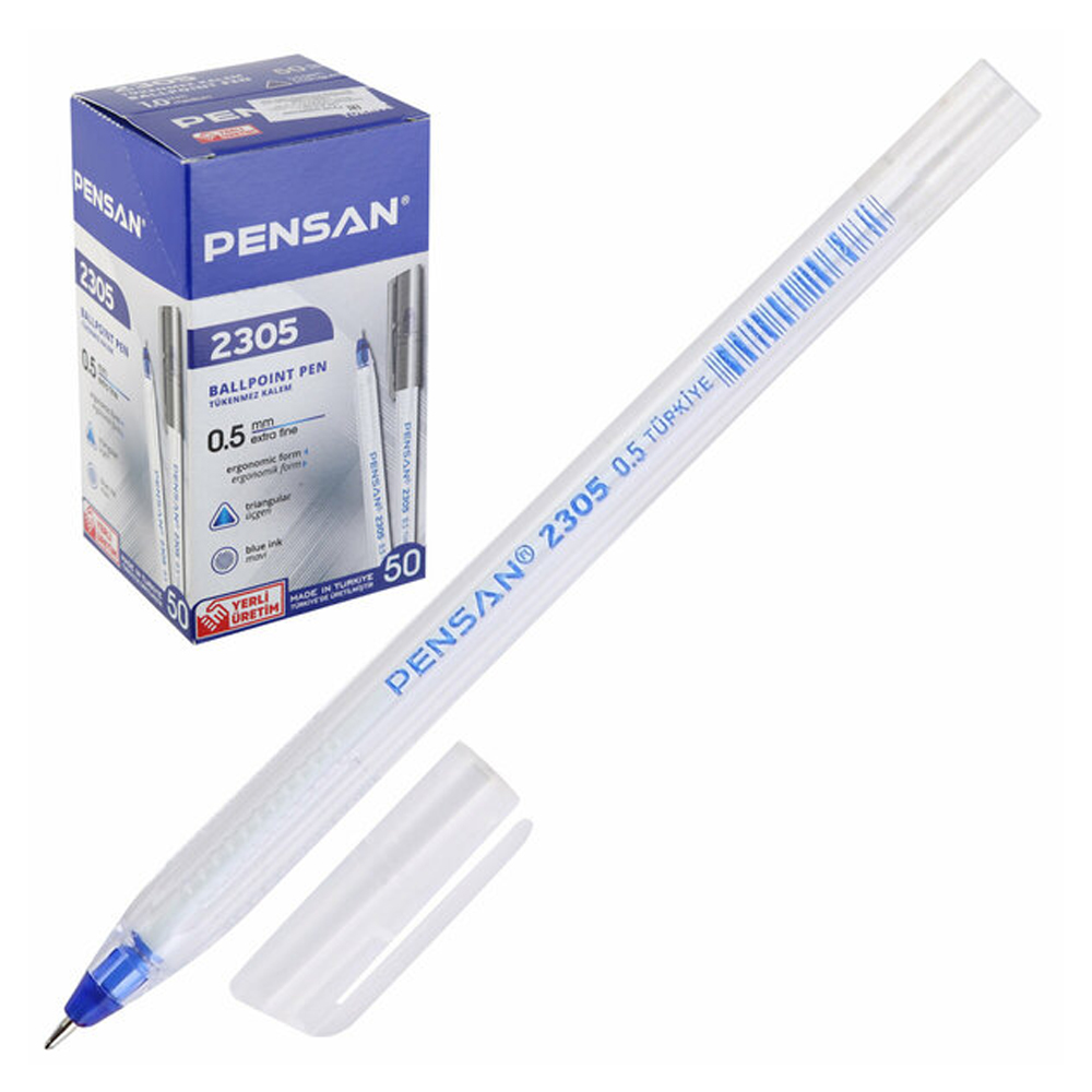 Pensan Tükenmez Kalem Üçgen Mavi 0.5 MM 50 Li 2305