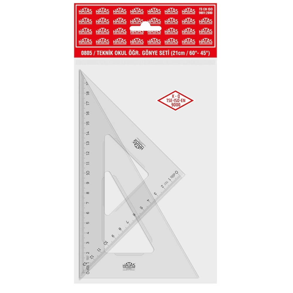 Hatas Öğrenci Gönye Seti 45-60 Derece Plastik 21 CM 0805