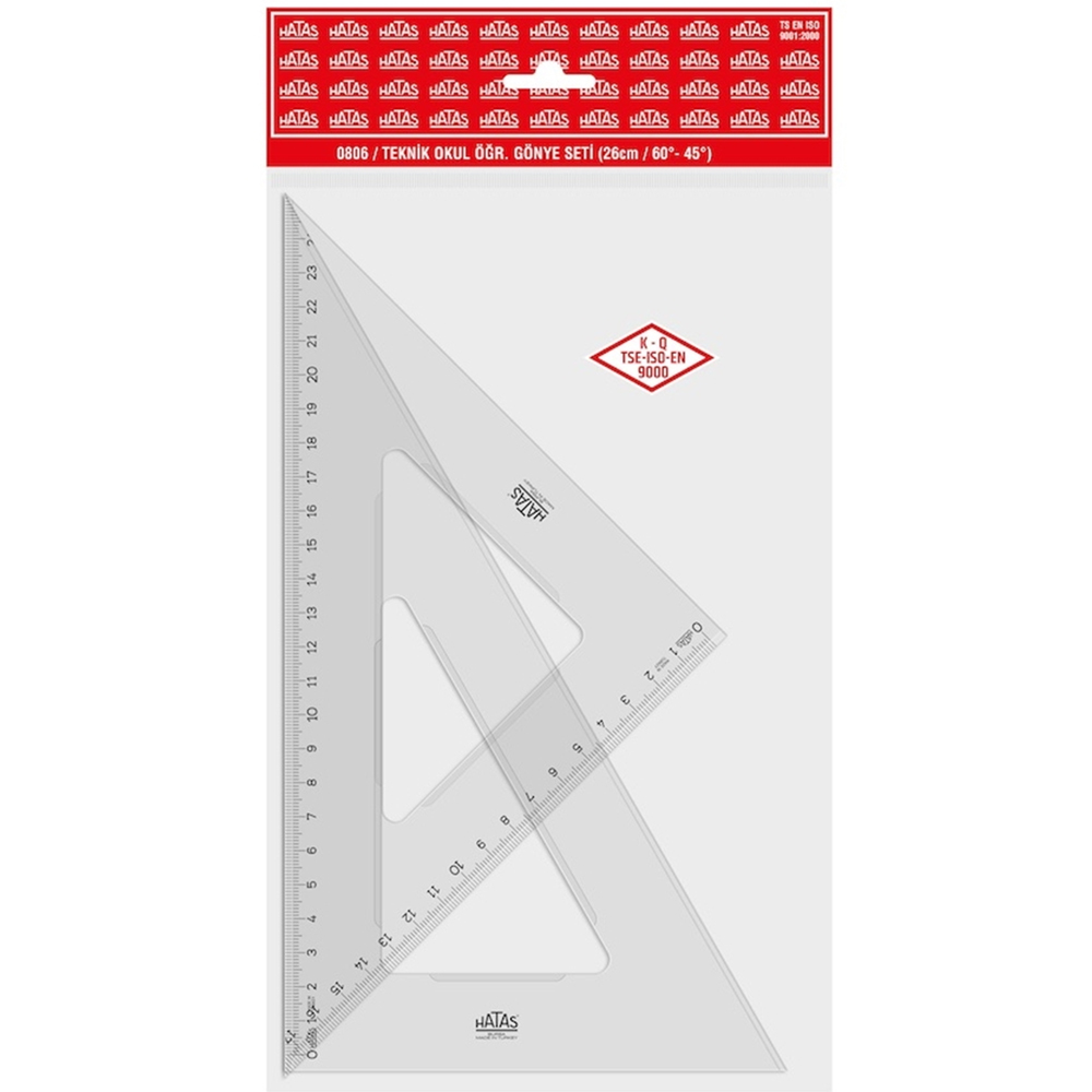 Hatas Öğrenci Gönye Seti 45-60 Derece Plastik 26 CM 0806