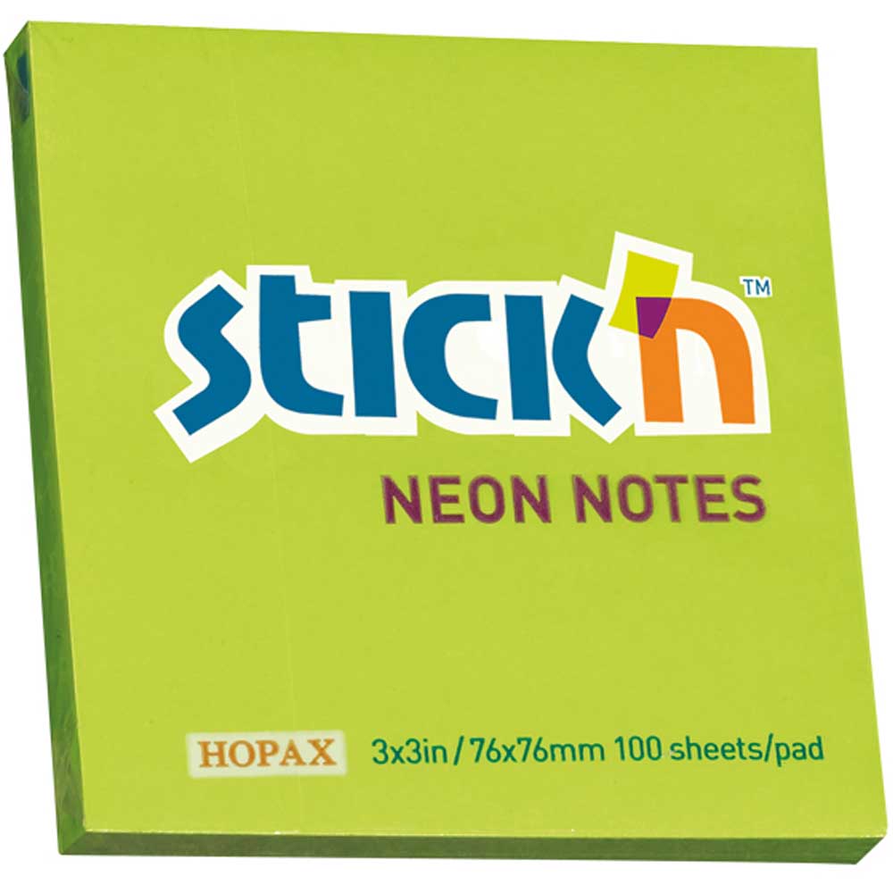 Hopax Stıckn Yapışkanlı Not Kağıdı 100 YP 76x76 Fosforlu Yeşil HE21167