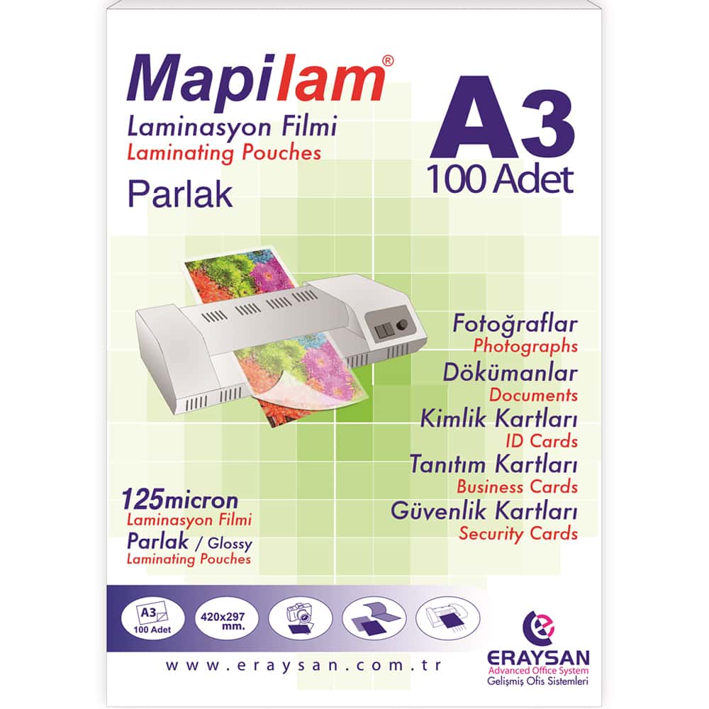 Mapi Laminasyon Filmi Sıcak Parlak A3 125 MIC 102 12 03
